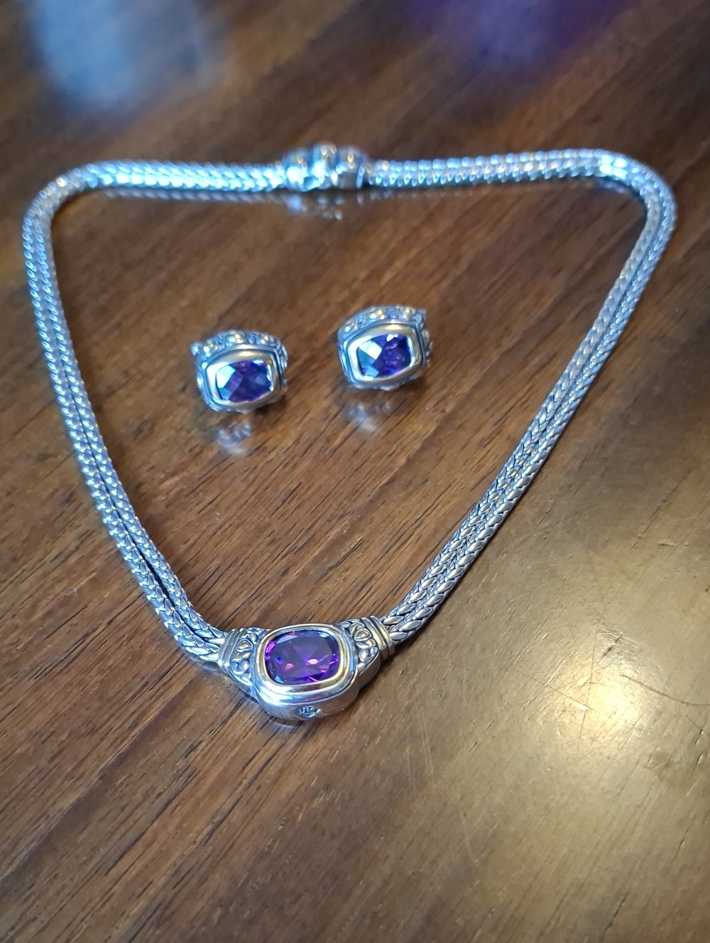John Medeiros Double Strand Amethyst Necklace And Matching Earrings